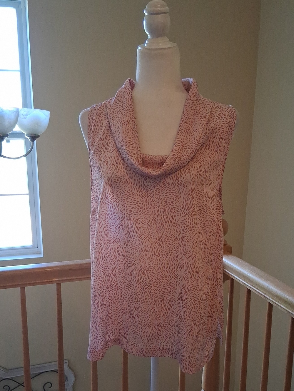 Vince Camuto Pink Patterned Cowl-Neck Sleeveless Top